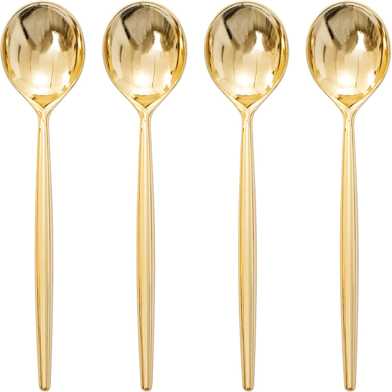 90PCS-Pack Gold Plastic Spoons, Heavy Duty, Disposable
