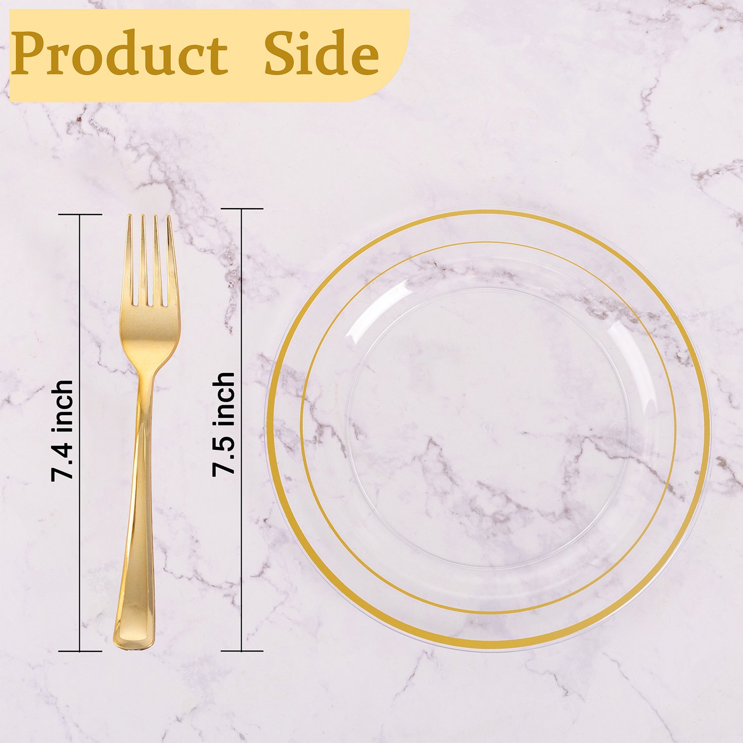 Clear & Gold Dessert Plates & Forks Set (144 Pieces) — view 2