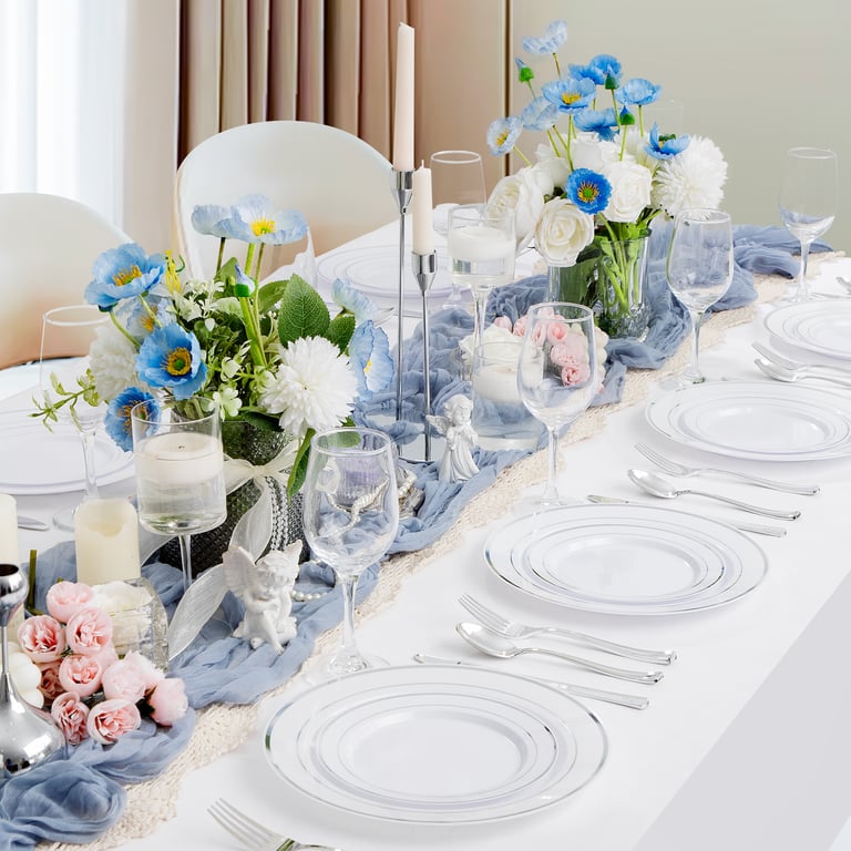 White Silver, Silver, White Silver Plastic Dinnerware Plates Set — view 11