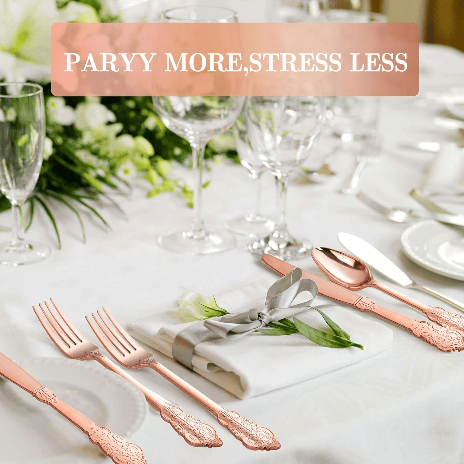 Rose Gold Baroque Heavyweight Silverware Set (600 Pieces) — view 9