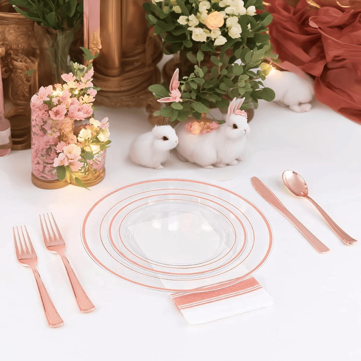 Rose Gold Rim Dessert Plates & Forks Set (144 Pieces) — view 6
