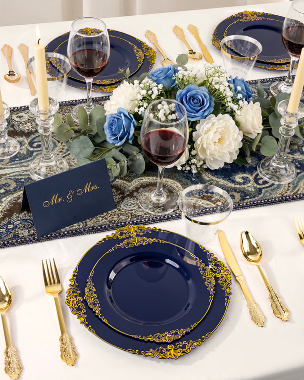 Navy Blue & Gold Dinnerware Set for 50 Guests — view 7