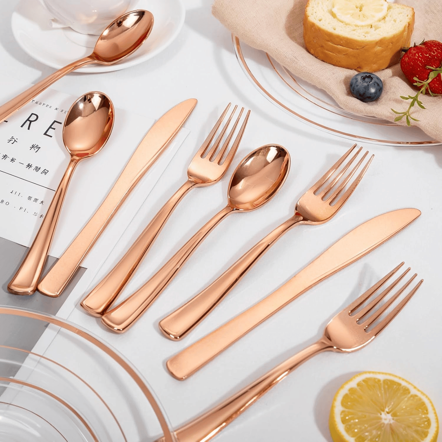 Rose Gold Classic Heavyweight Silverware Set (600 Pieces) — view 8