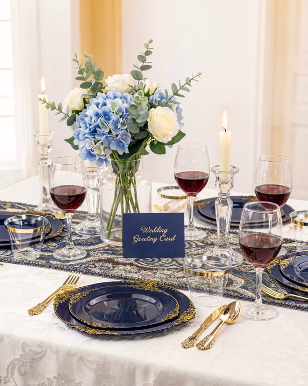 Navy Blue & Gold Dinnerware Set for 50 Guests — view 8