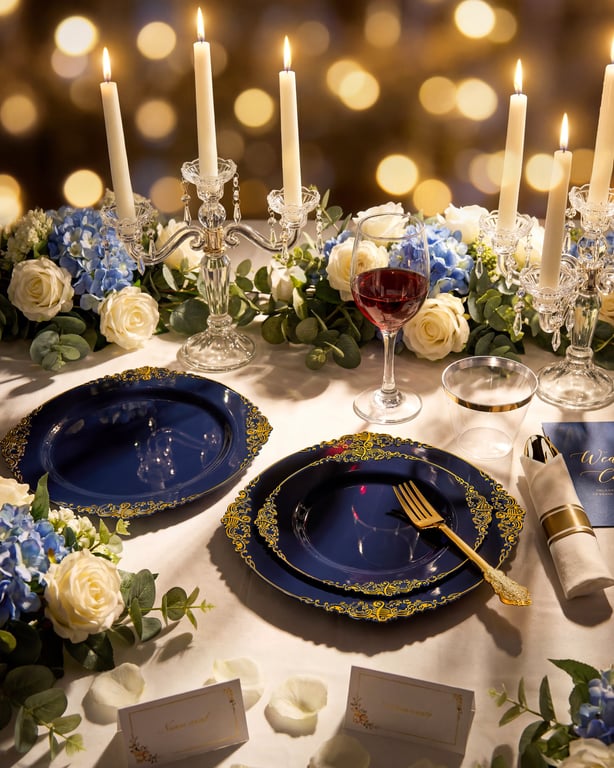 Navy Blue & Gold Dinnerware Set for 50 Guests — view 11