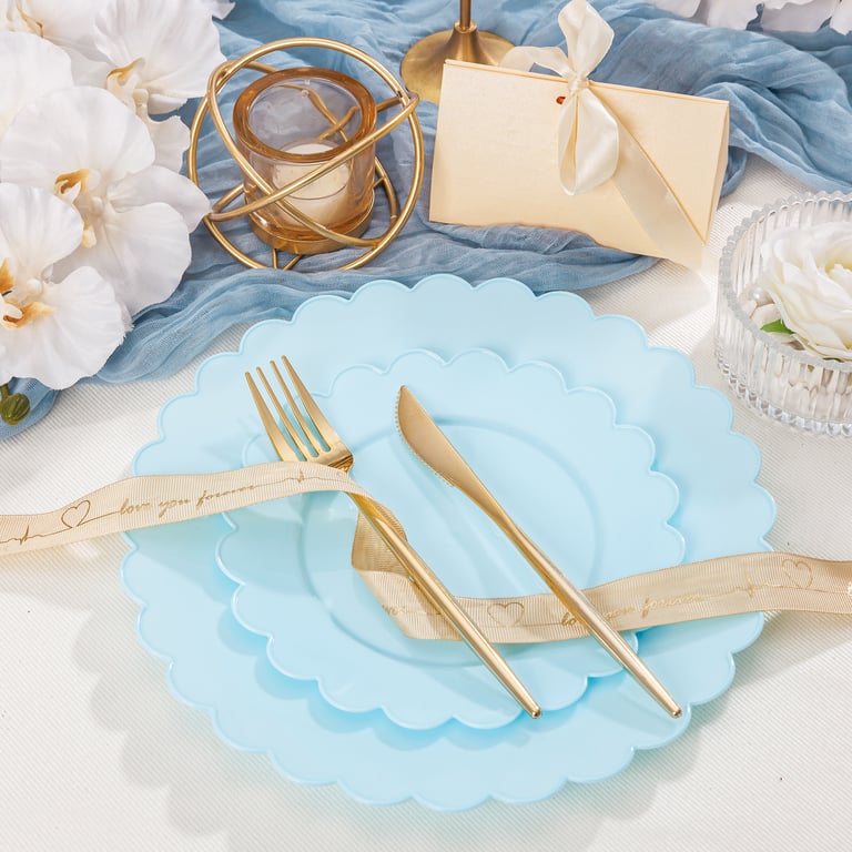 Blue Scalloped Plastic Plates (Dinner & Dessert) — view 7