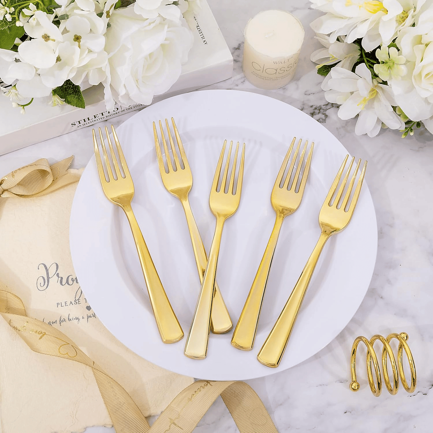 Gold Heavyweight Plastic Forks (600 Pieces) — view 8
