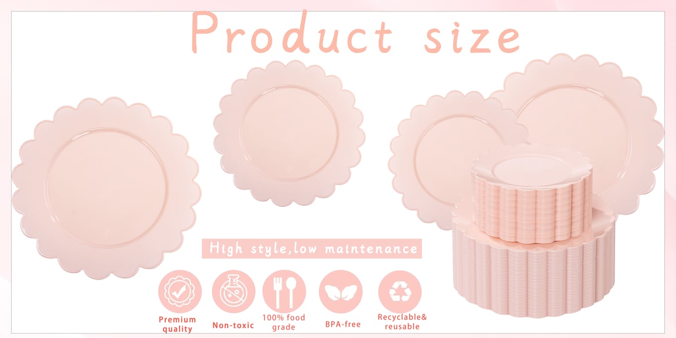 Pink Scalloped Plastic Plates (Dinner & Dessert) — view 6
