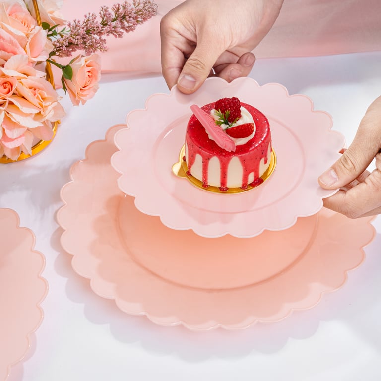 Pink Scalloped Plastic Plates (Dinner & Dessert) — view 7