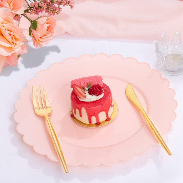 Pink Scalloped Plastic Plates (Dinner & Dessert) — view 8