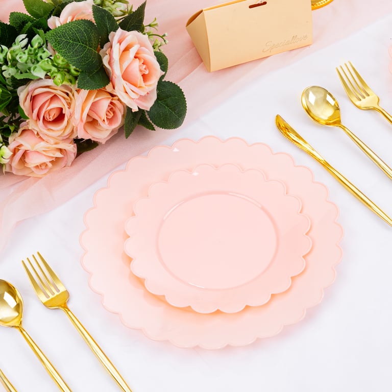 Pink Scalloped Plastic Plates (Dinner & Dessert) — view 9