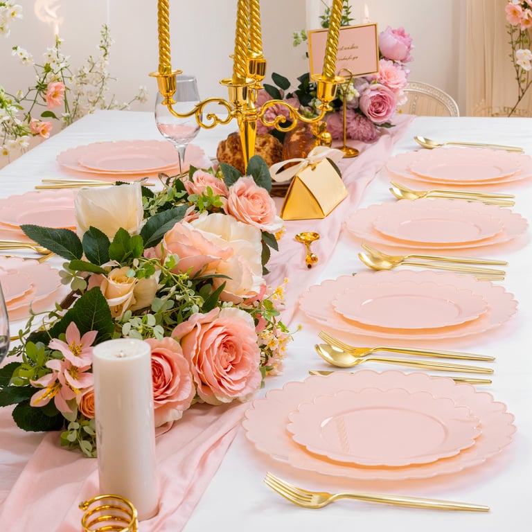 Pink Scalloped Plastic Plates (Dinner & Dessert) — view 11