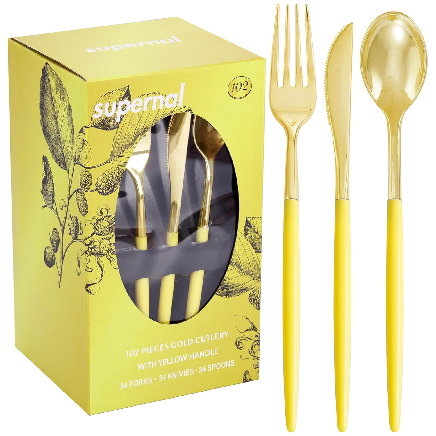 Gold & Yellow Plastic Cutlery Set (102 Pieces) — view 2