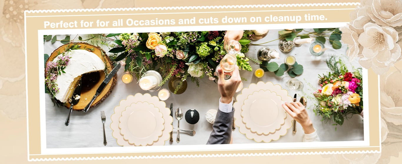 Beige And Gold Scalloped Plastic Plates (Dinner & Dessert) — view 6
