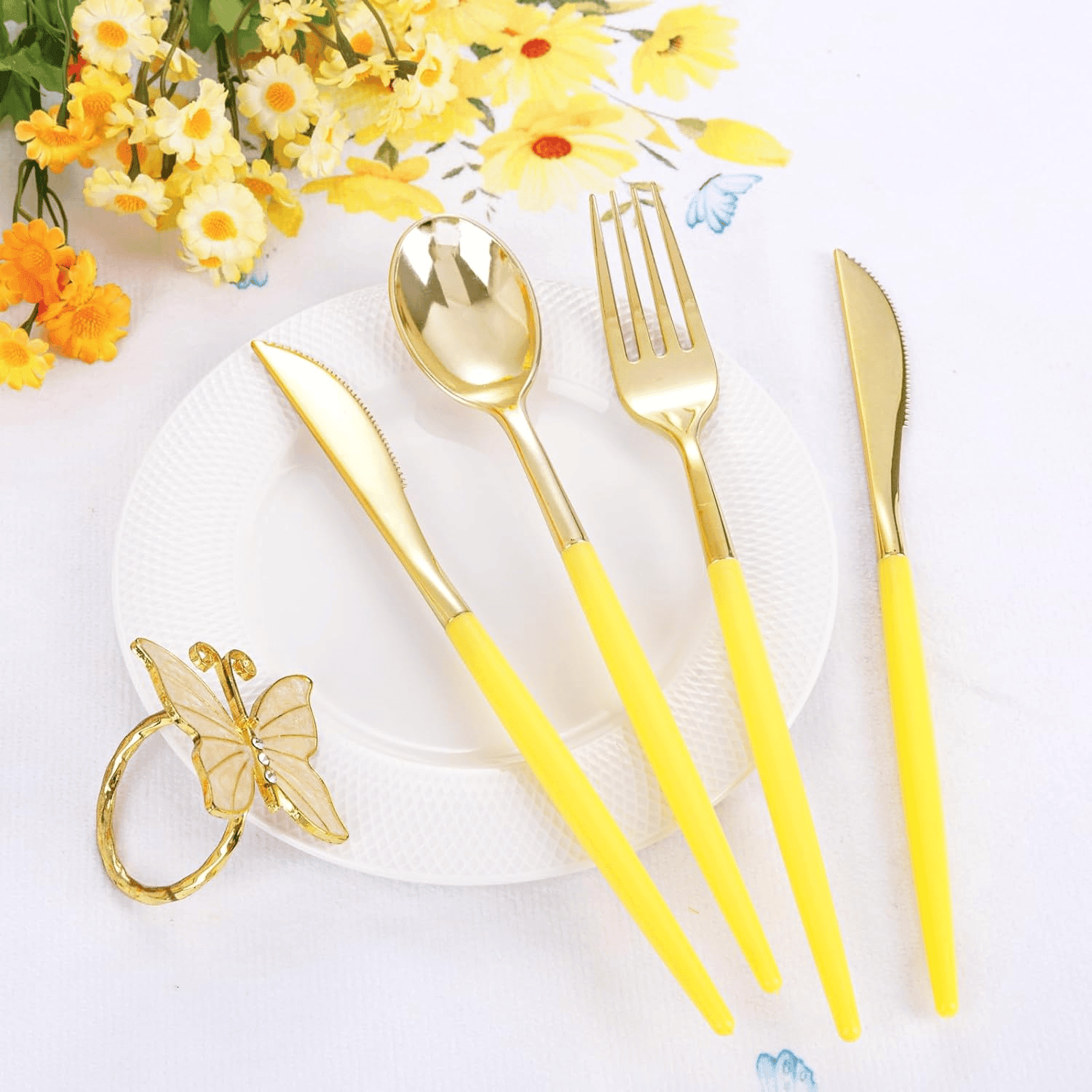 Gold & Yellow Plastic Cutlery Set (102 Pieces) — view 4