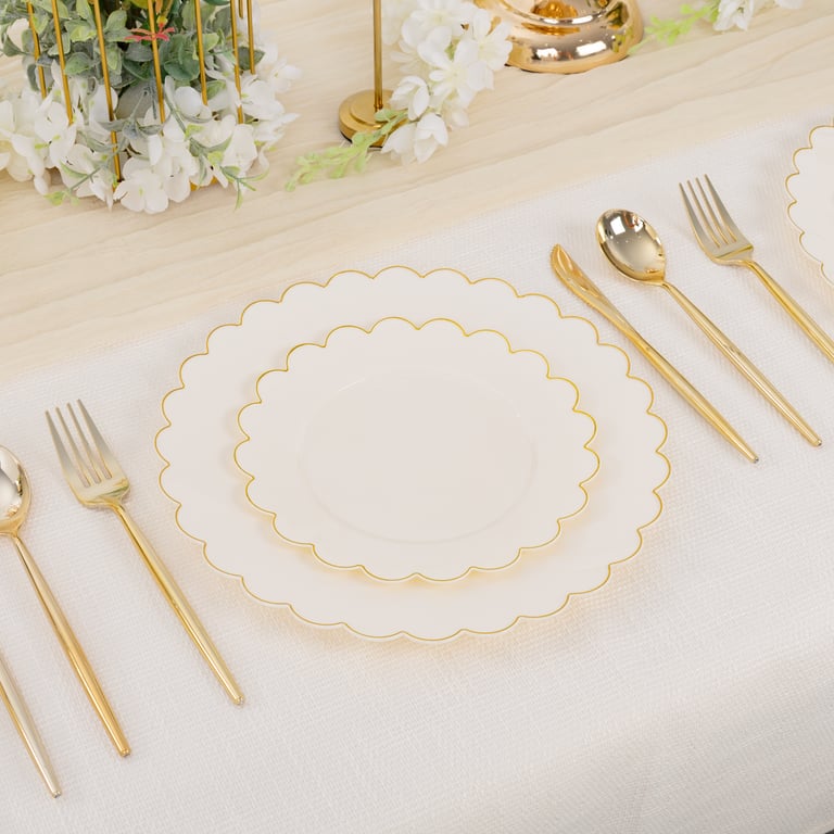 Beige And Gold Scalloped Plastic Plates (Dinner & Dessert) — view 10