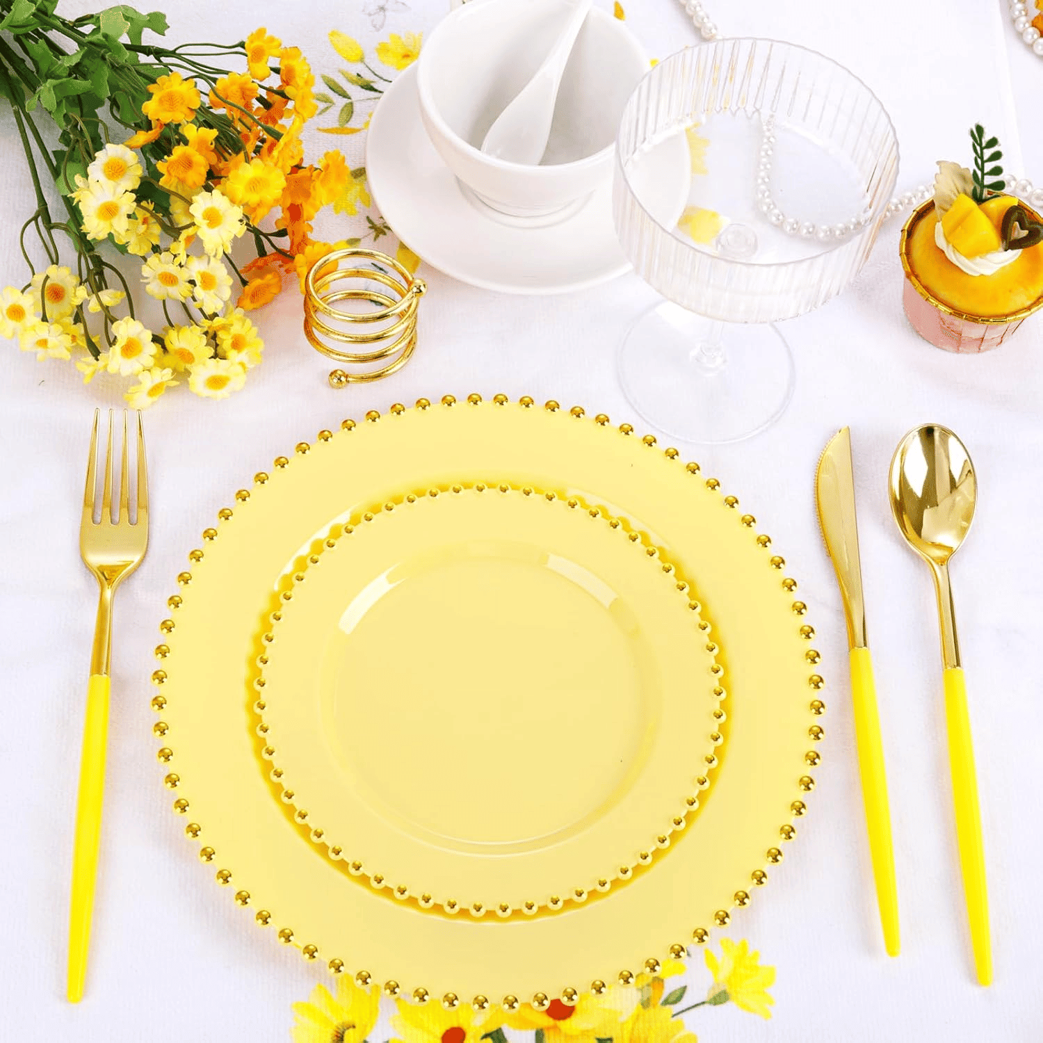 Gold & Yellow Plastic Cutlery Set (102 Pieces) — view 7