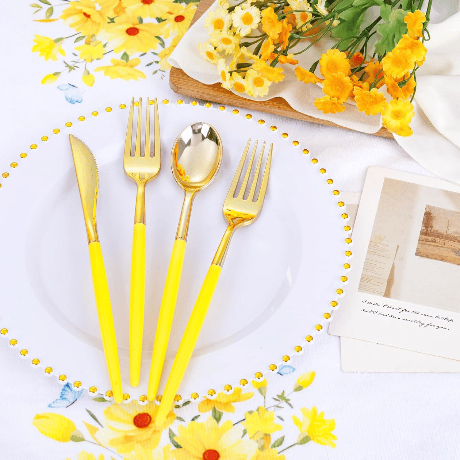 Gold & Yellow Plastic Cutlery Set (102 Pieces) — view 8