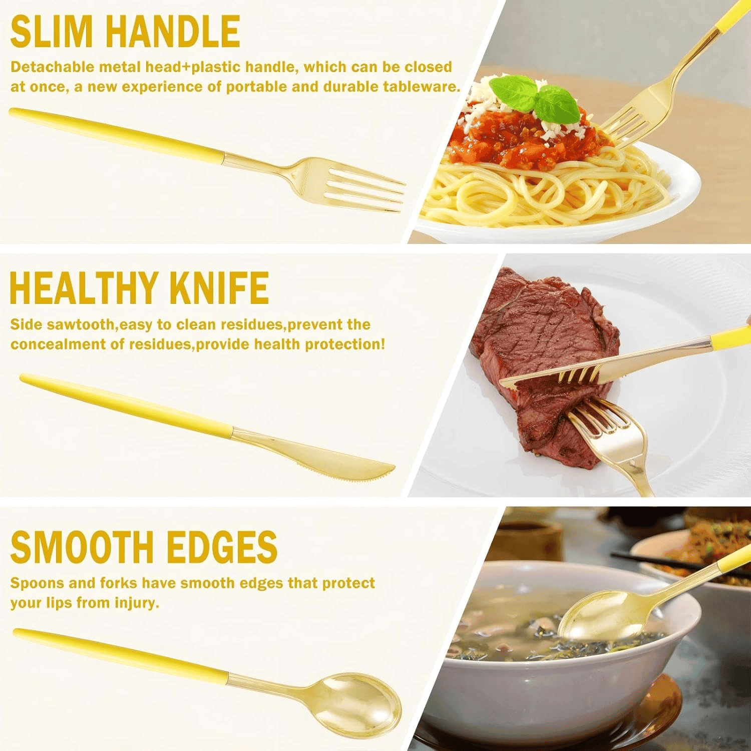 Gold & Yellow Plastic Cutlery Set (102 Pieces) — view 10