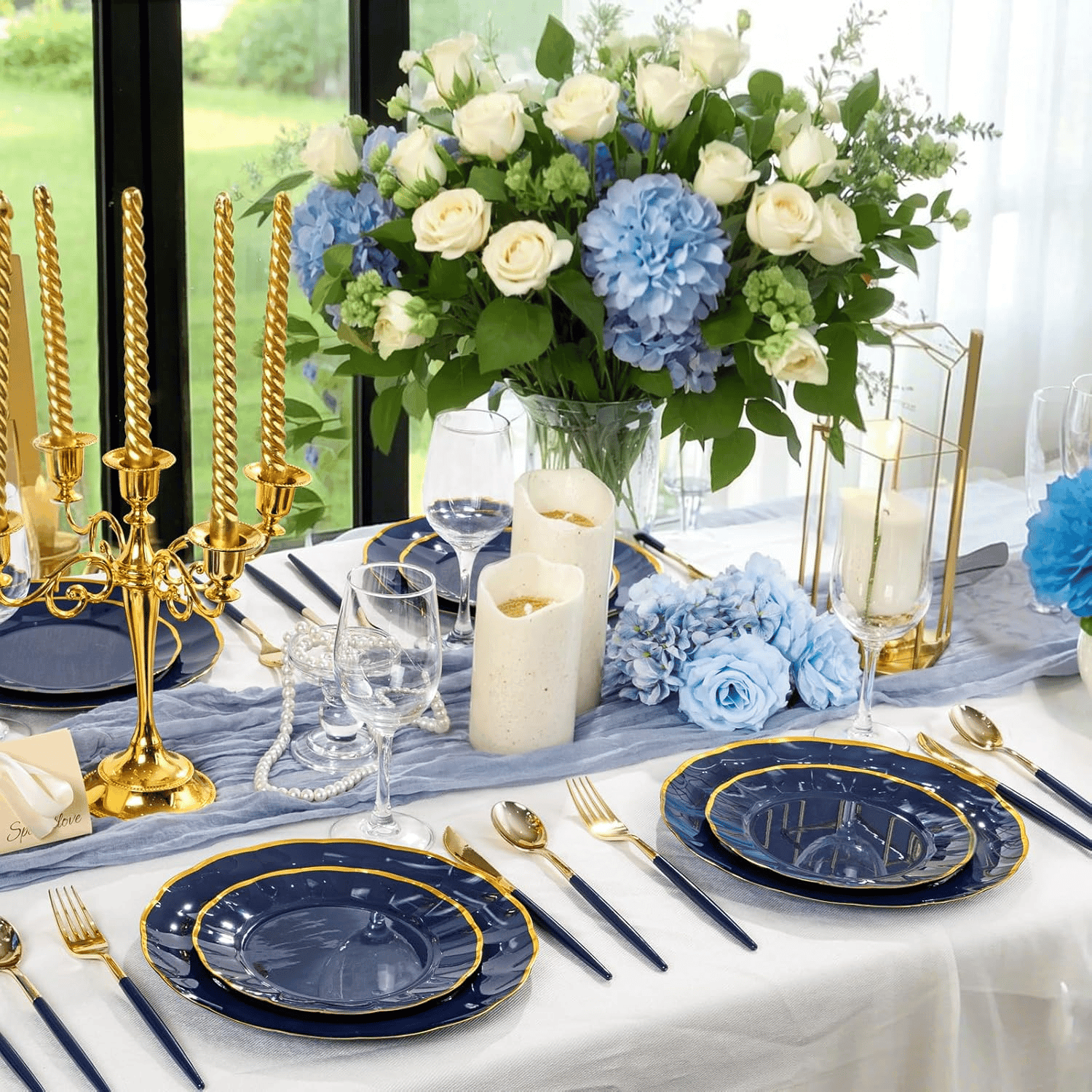 Gold & Dark Blue Plastic Cutlery Set (102 Pieces) — view 7