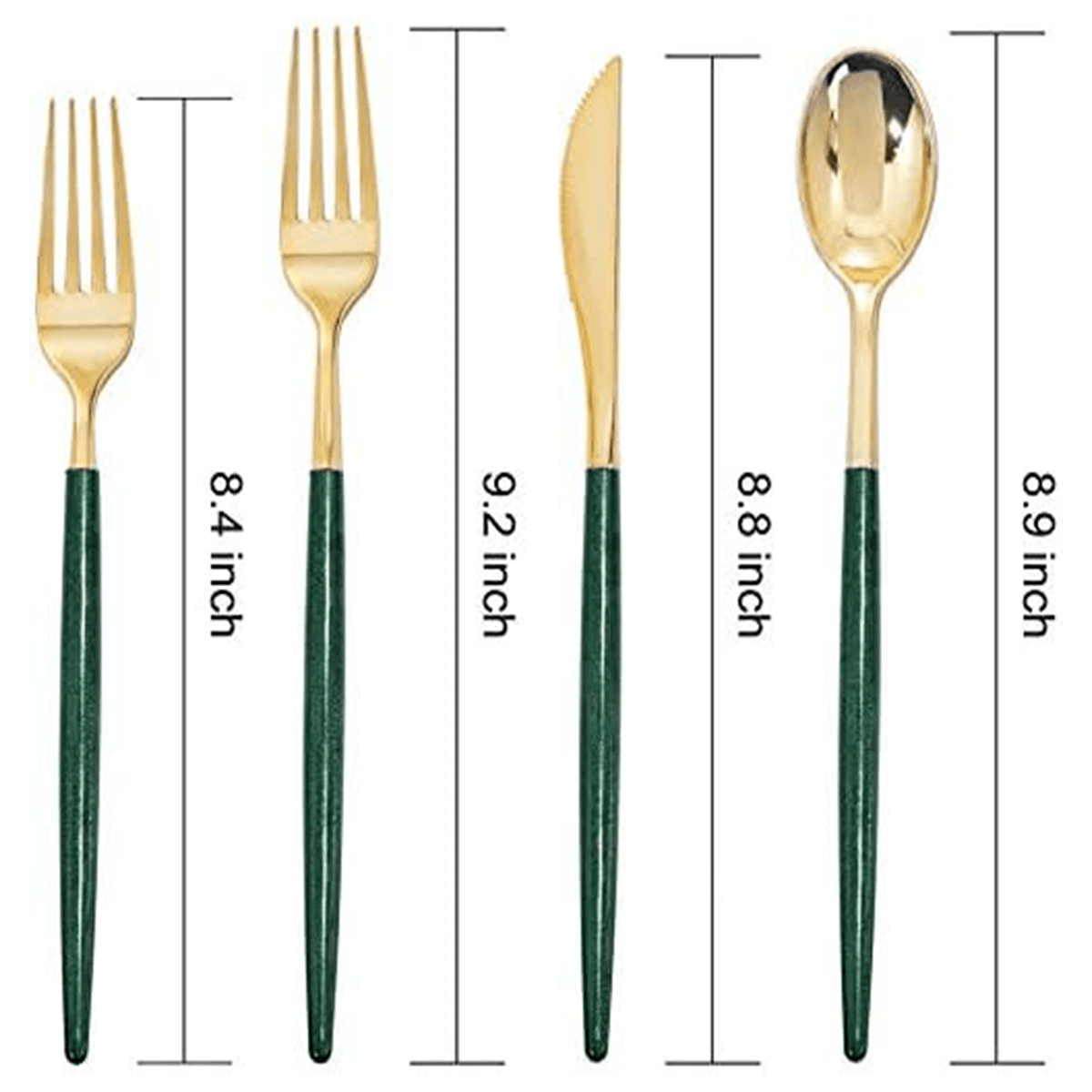 Gold & Green Glitter Plastic Cutlery Set (180 Pieces) — view 2