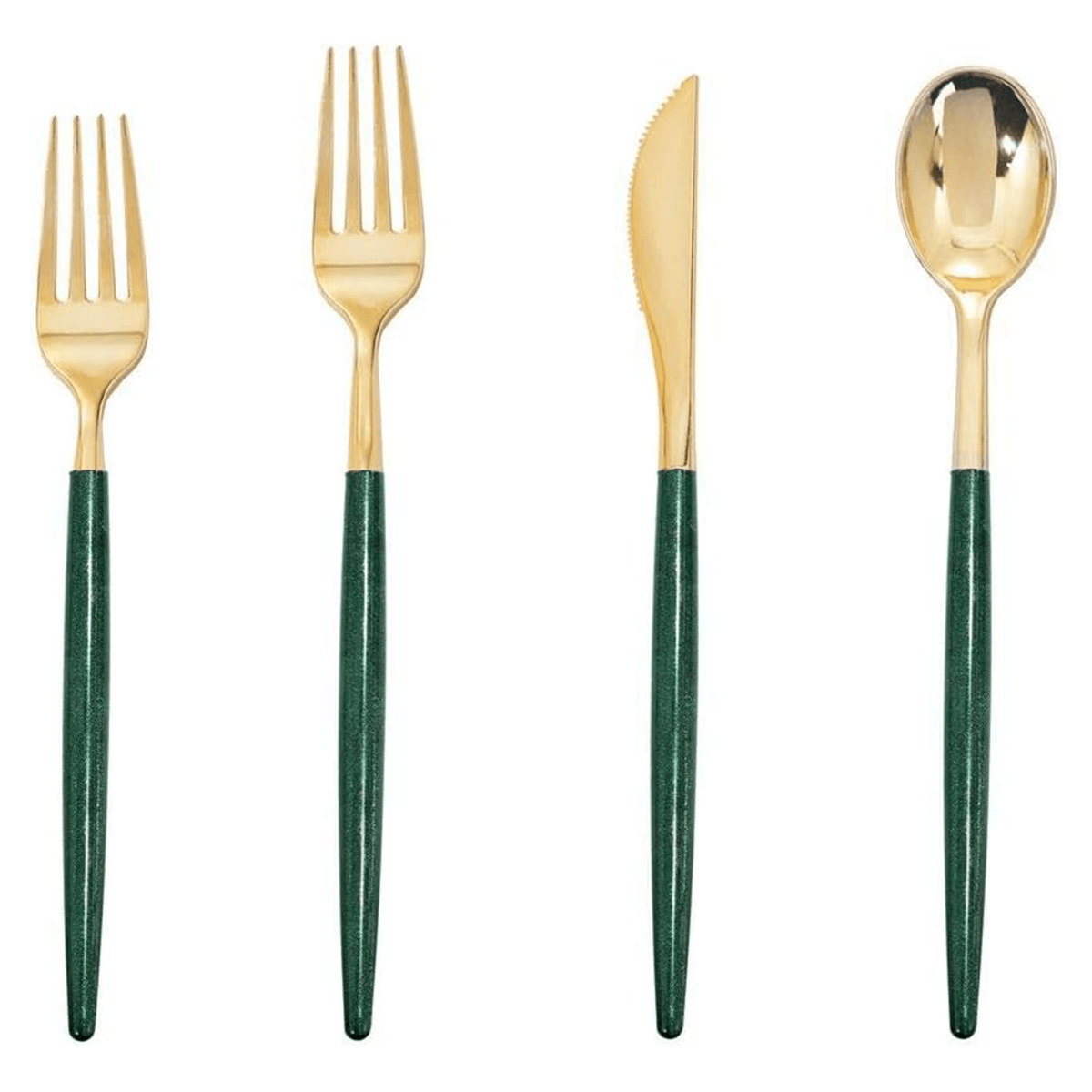 Gold & Green Glitter Plastic Cutlery Set (180 Pieces) — view 4