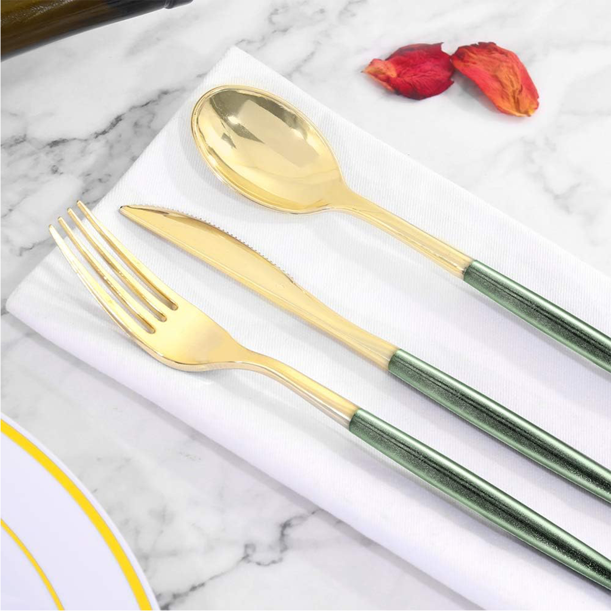 Gold & Green Glitter Plastic Cutlery Set (180 Pieces) — view 5