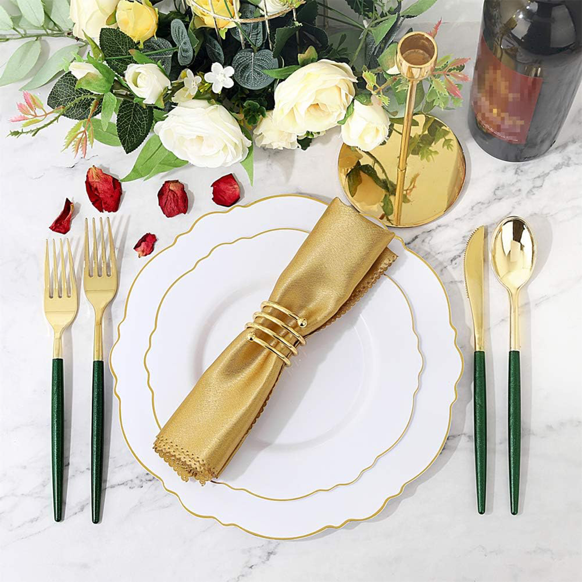 Gold & Green Glitter Plastic Cutlery Set (180 Pieces) — view 6