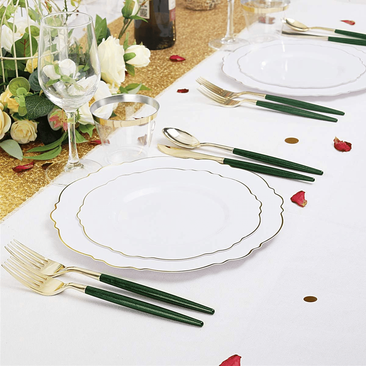 Gold & Green Glitter Plastic Cutlery Set (180 Pieces) — view 9