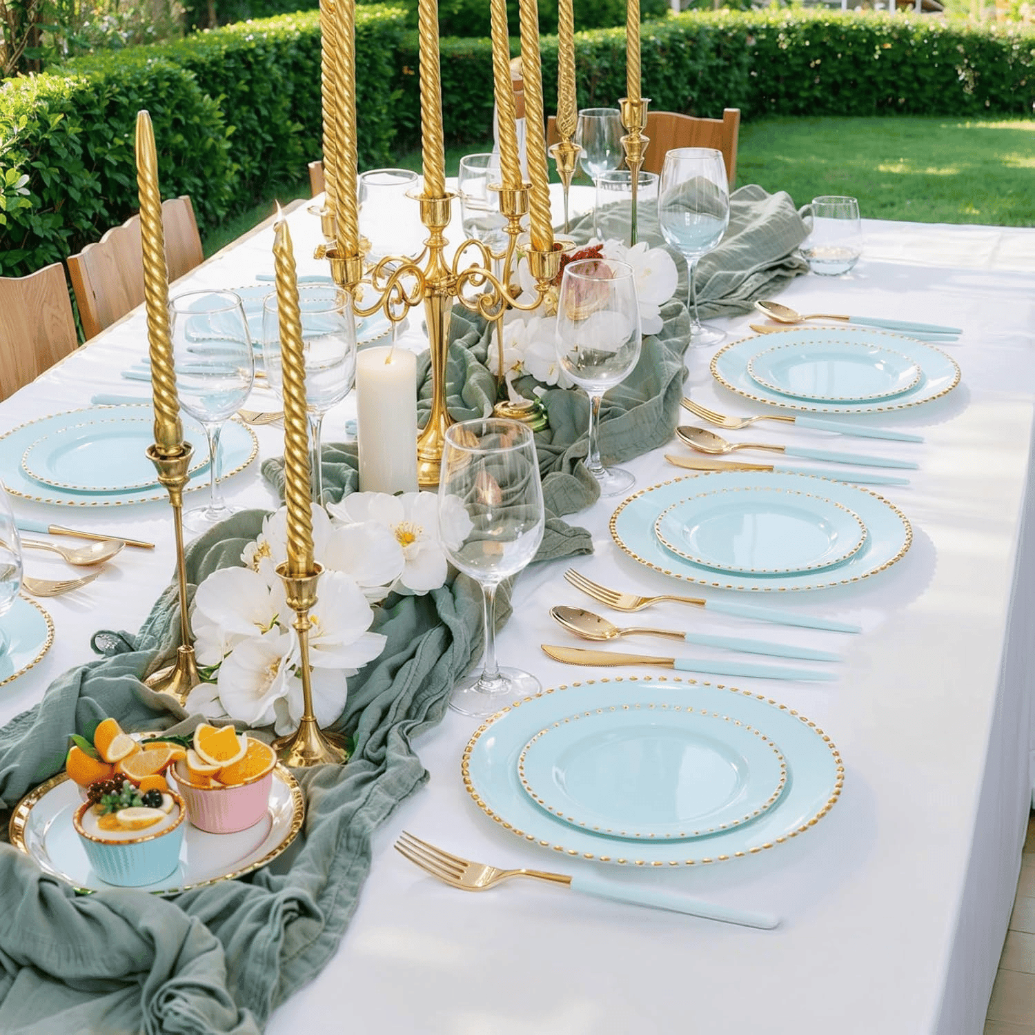 Gold & Mint Green Plastic Cutlery Set (102 Pieces) — view 9