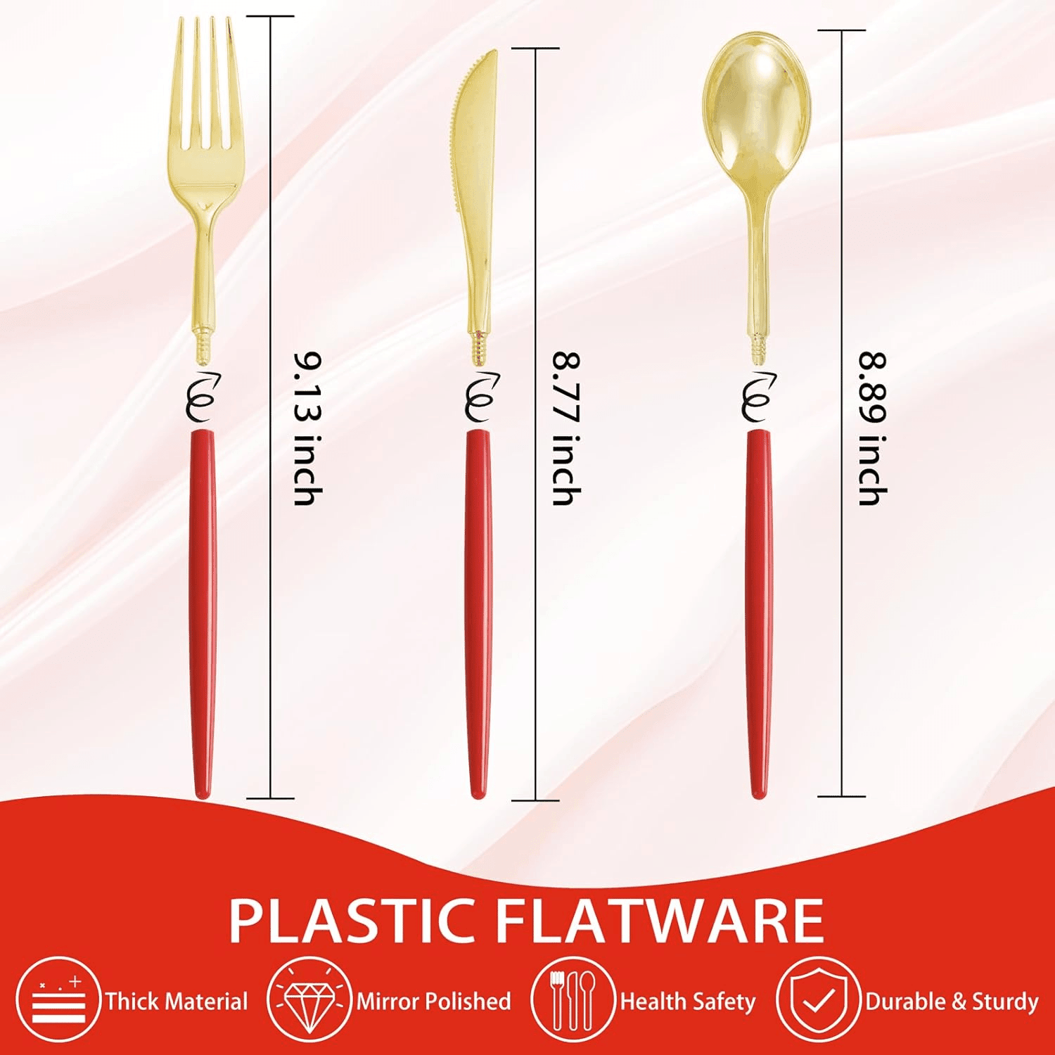 Gold & Red Plastic Cutlery Set (102 Pieces) — view 3