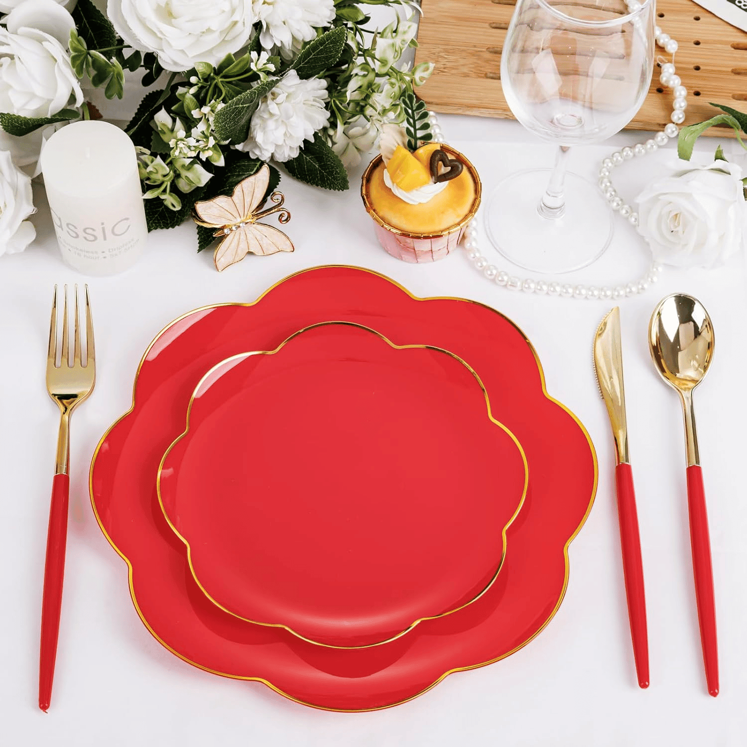 Gold & Red Plastic Cutlery Set (102 Pieces) — view 4