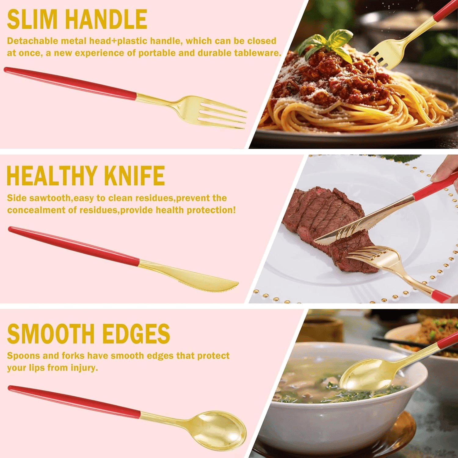 Gold & Red Plastic Cutlery Set (102 Pieces) — view 6