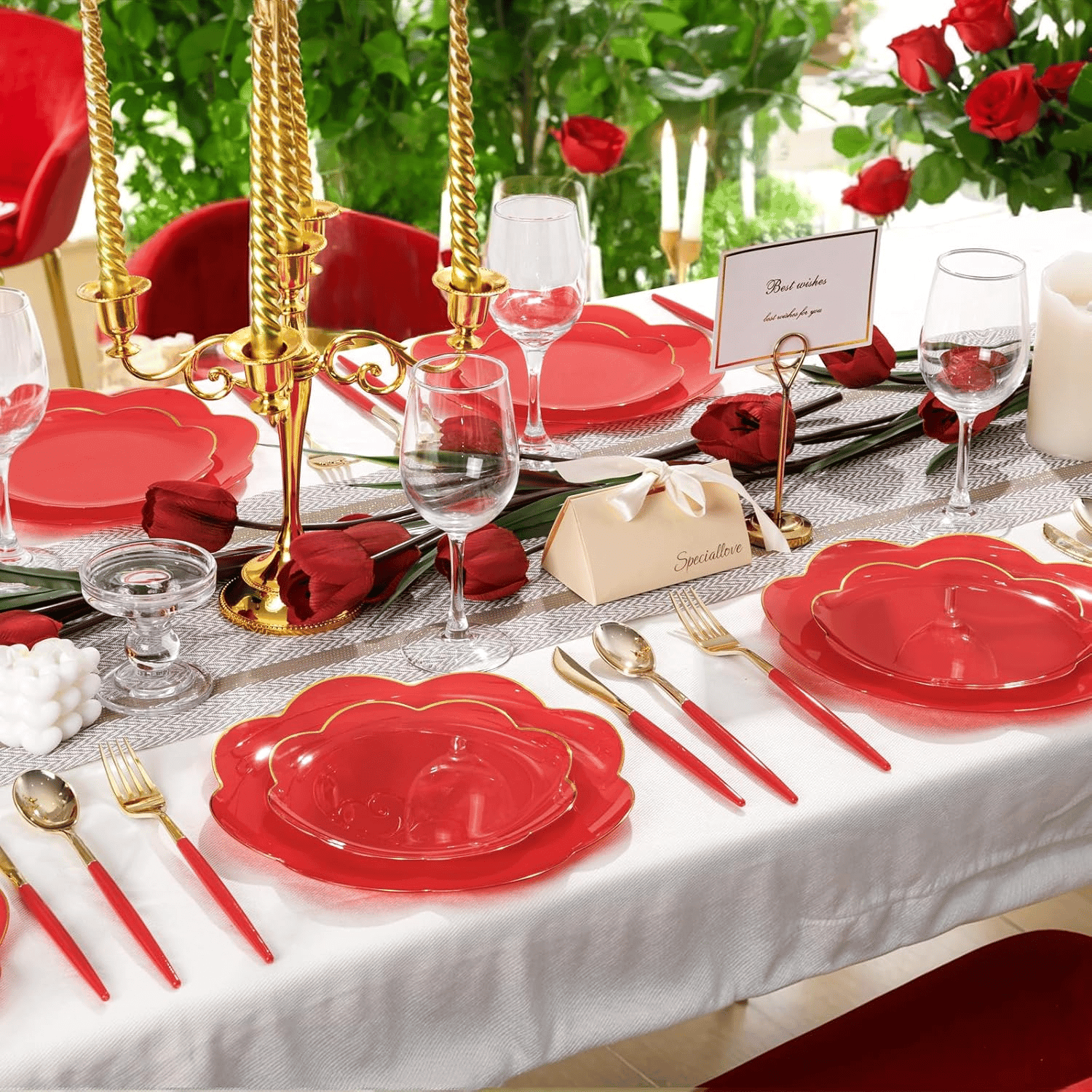 Gold & Red Plastic Cutlery Set (102 Pieces) — view 8