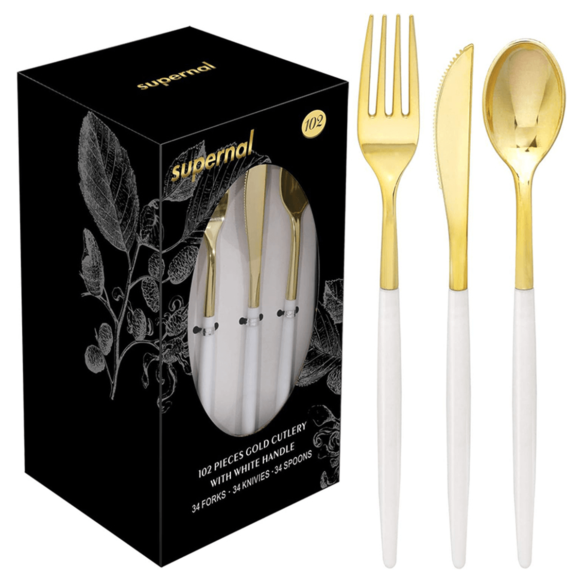 Gold & White Plastic Cutlery Set (102 Pieces) — view 3