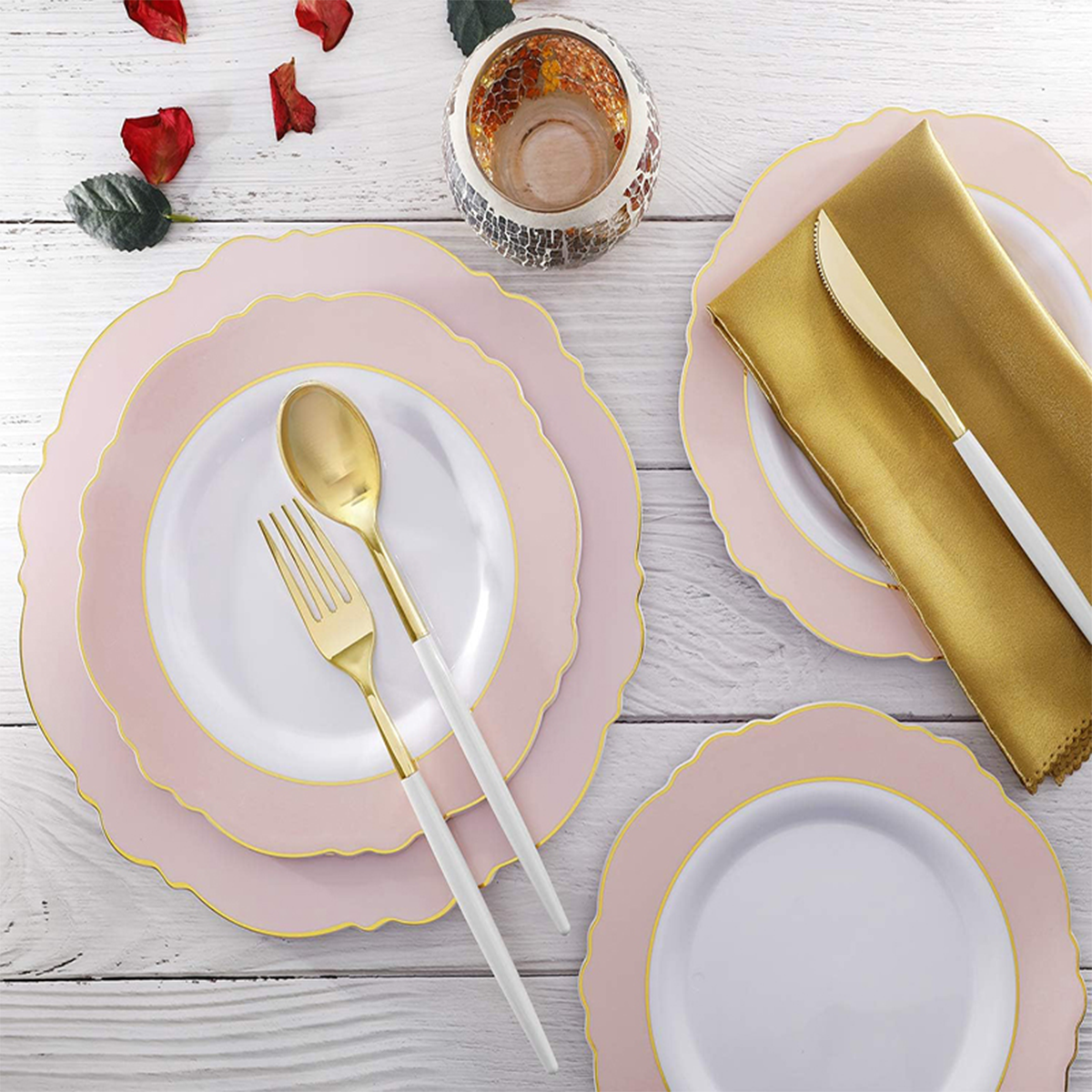 Gold & White Plastic Cutlery Set (102 Pieces) — view 4