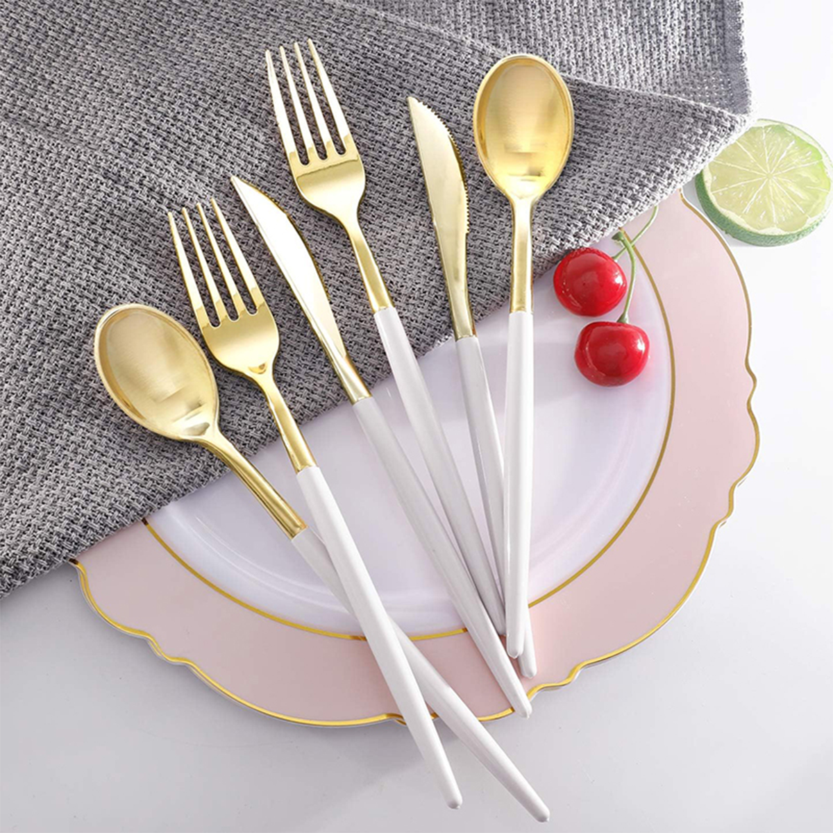 Gold & White Plastic Cutlery Set (102 Pieces) — view 7