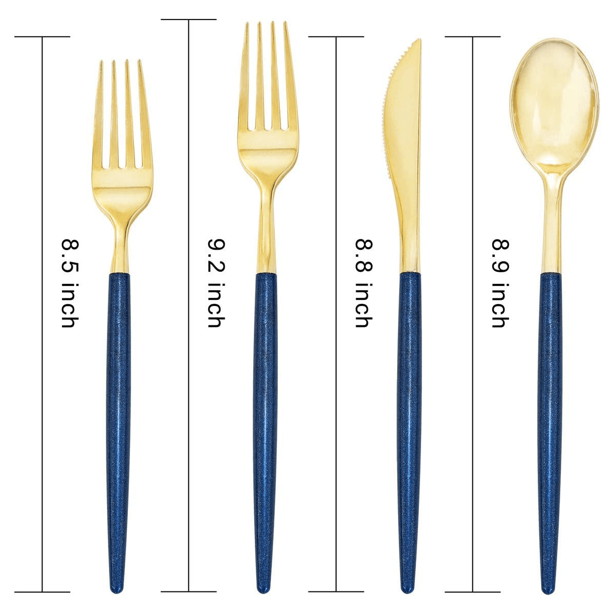 Gold & Blue Glitter Plastic Cutlery Set (180 Pieces) — view 3
