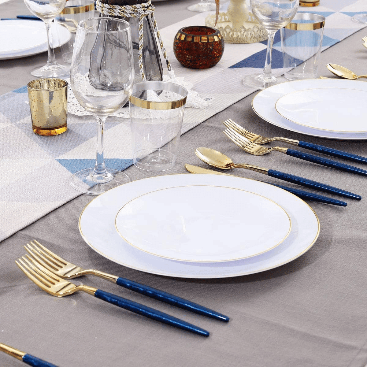 Gold & Blue Glitter Plastic Cutlery Set (180 Pieces) — view 4