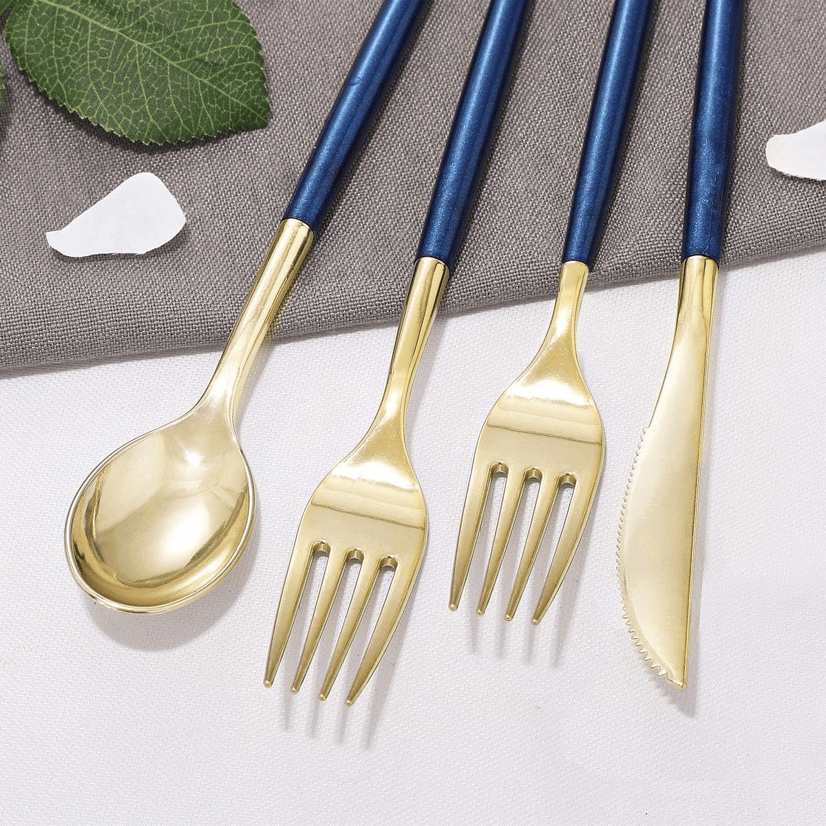 Gold & Blue Glitter Plastic Cutlery Set (180 Pieces) — view 5