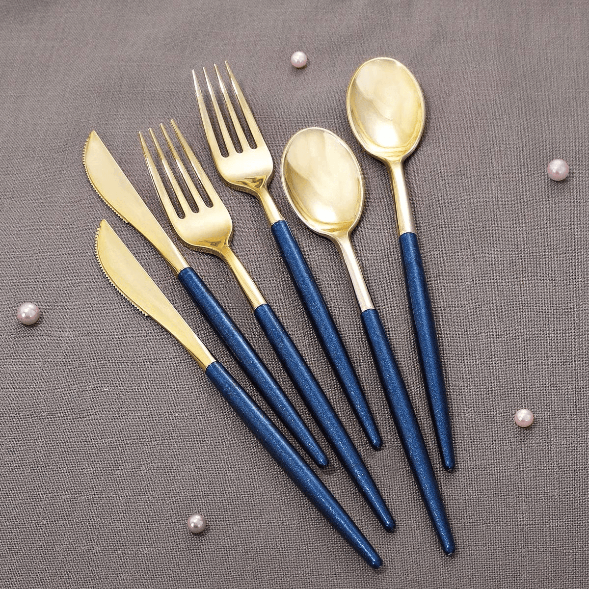 Gold & Blue Glitter Plastic Cutlery Set (180 Pieces) — view 6