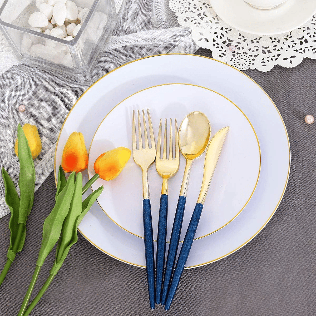 Gold & Blue Glitter Plastic Cutlery Set (180 Pieces) — view 7