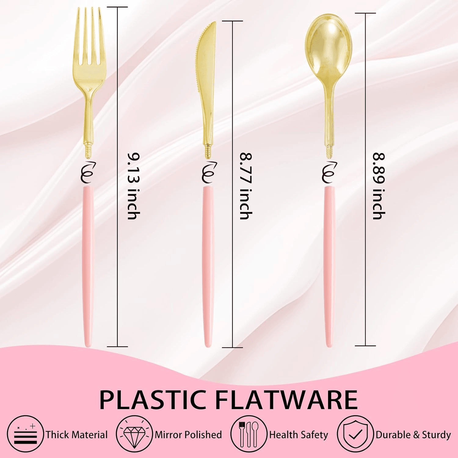 Pink & Gold Plastic Cutlery Set (102 Pieces) — view 3