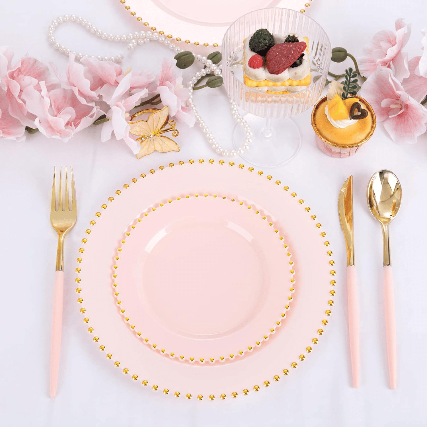Pink & Gold Plastic Cutlery Set (102 Pieces) — view 7