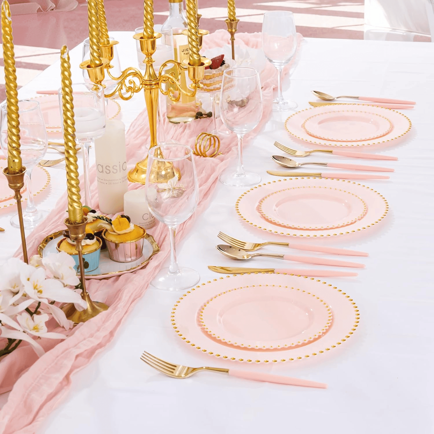 Pink & Gold Plastic Cutlery Set (102 Pieces) — view 8