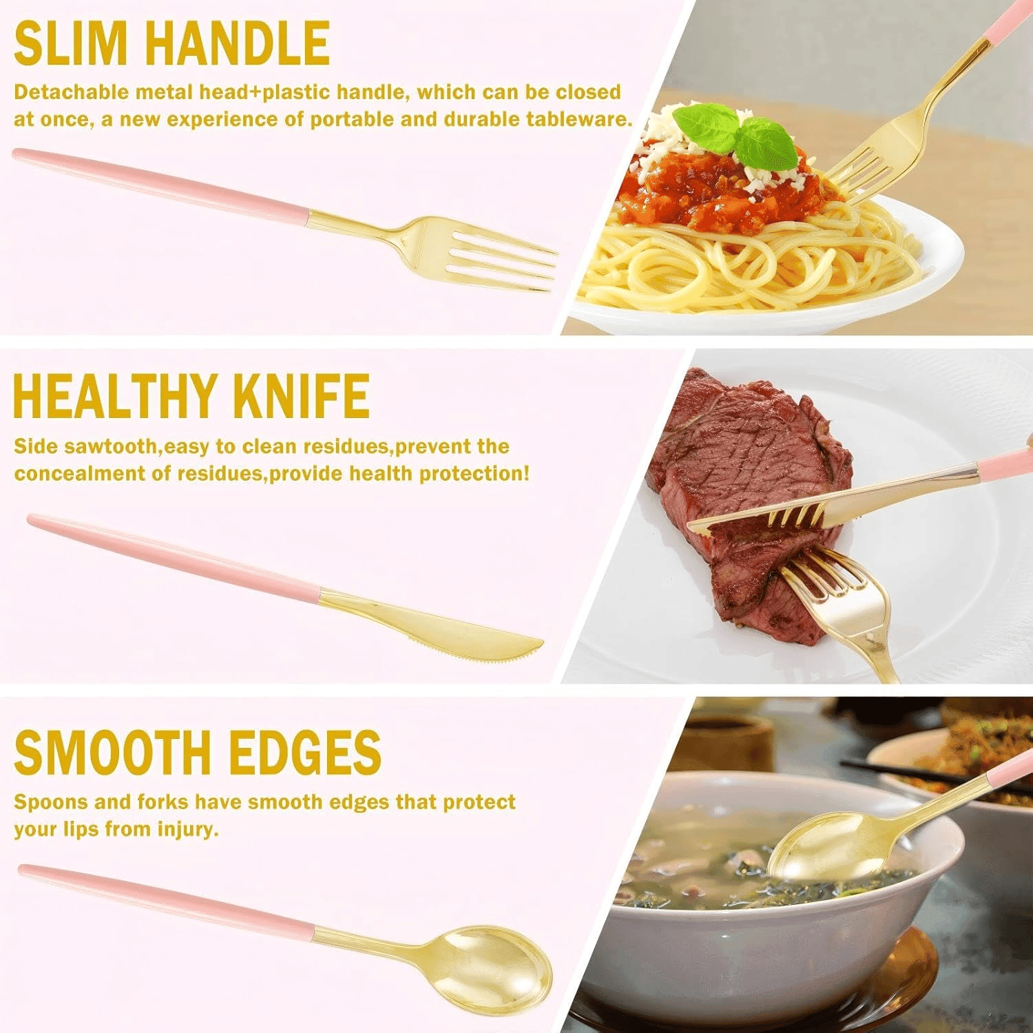 Pink & Gold Plastic Cutlery Set (102 Pieces) — view 9