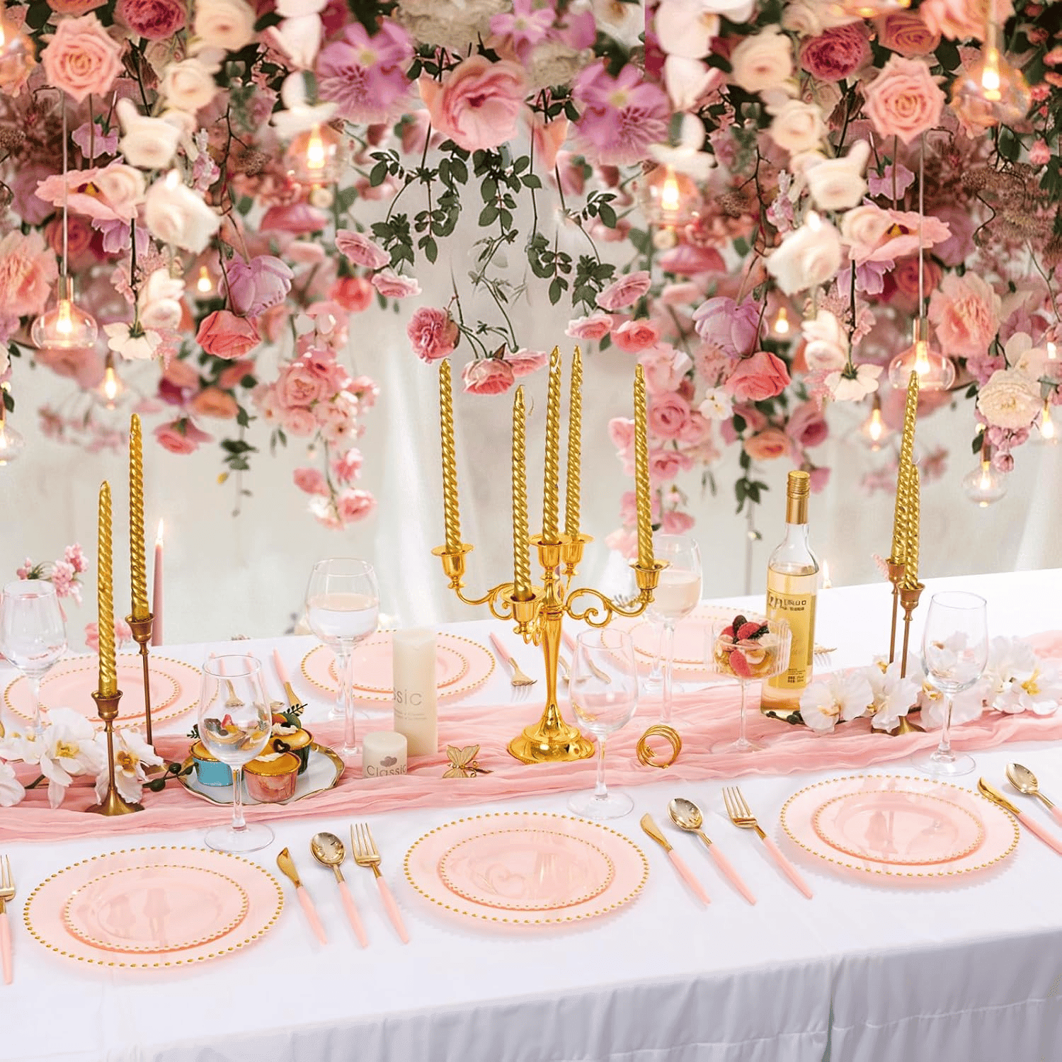 Pink & Gold Plastic Cutlery Set (102 Pieces) — view 10