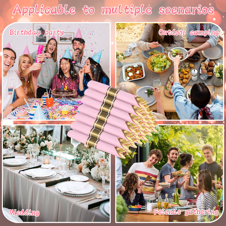 Pink Pre-Rolled Cutlery with Napkins (30 Pieces) — view 7