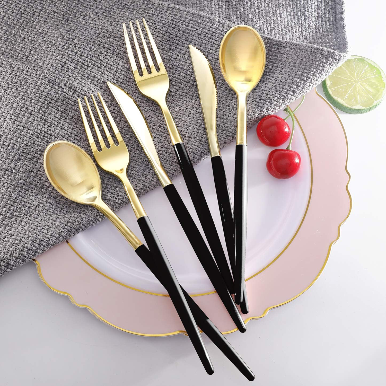 Gold & Black Plastic Cutlery Set (102 Pieces) — view 3