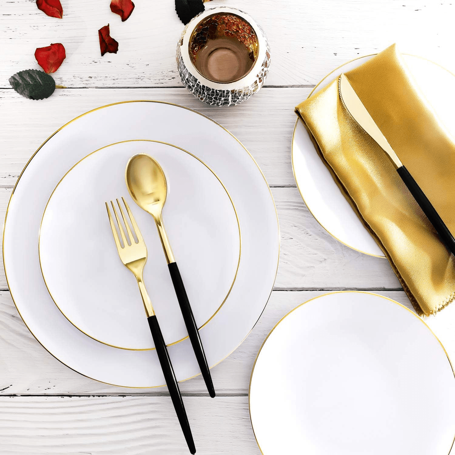 Gold & Black Plastic Cutlery Set (102 Pieces) — view 4